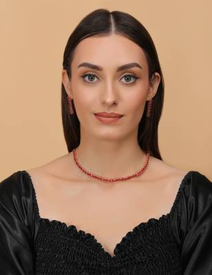 Rose gold plated hydro ruby stone embellished cz necklace 317fnnn341 4