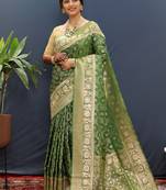 Mehendi Woven Bandhani Saree With Blouse