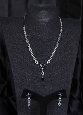 Silver plated blue stone embellished designer cz necklace 317fnnn344 1