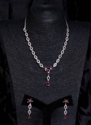 Silver plated hydro ruby stone embellished designer cz necklace 317fnnn346 1