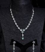 Silver Sea Green Stone embellished designer cz necklace 317fnnn347