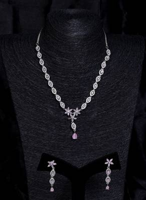 Silver plated pink stone embellished designer cz necklace 317fnnn348 1