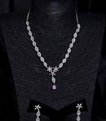 Silver plated pink stone embellished designer cz necklace 317fnnn348