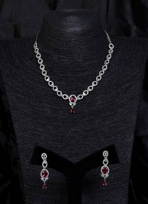Silver plated hydro ruby stone embellished designer cz necklace 317fnnn349 1