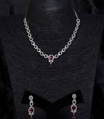 Silver plated hydro ruby stone embellished designer cz necklace 317fnnn349