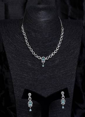 Silver Sea Green stone embellished designer cz necklace 317fnnn350 1
