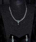 Silver Sea Green stone embellished designer cz necklace 317fnnn350