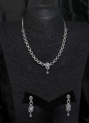 Silver plated white stone embellished designer cz necklace 317fnnn351 1