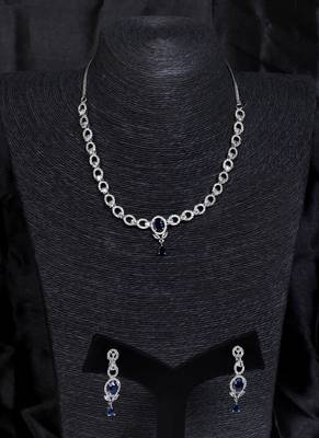 Silver plated blue stone embellished designer cz necklace 317fnnn352 1