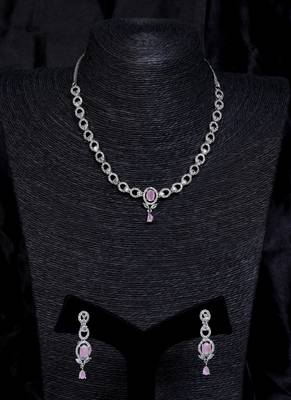 Silver plated pink stone embellished designer cz necklace 317fnnn353 1