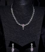 Silver plated pink stone embellished designer cz necklace 317fnnn353