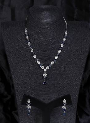Blue and cz stone embellished Silver plated necklace 317fnnn363 1