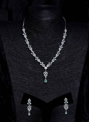 Silver Sea Green and cz embellished necklace 317fnnn364 1