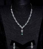 Silver Sea Green and cz embellished necklace 317fnnn364