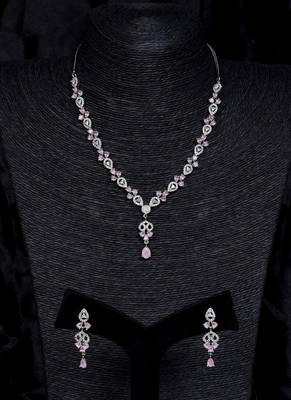Pink and cz stone embellished Silver plated necklace 317fnnn366 1