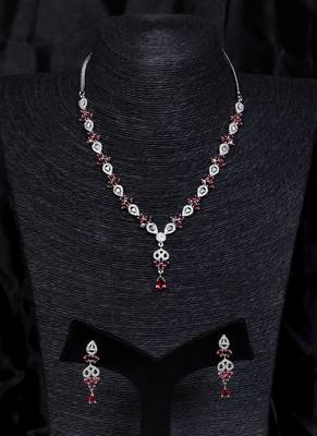 Hydro ruby and cz stone embellished Silver plated necklace 317fnnn367 1