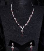 Hydro ruby and cz stone embellished Silver plated necklace 317fnnn367