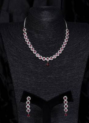 Silver plated hydro ruby stone designer necklace 317fnnn368 1