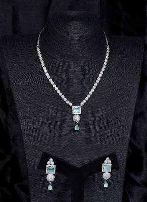 Silver Sea Green stone designer necklace 317fnnn373 1