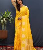 Yellow woven Faux kanchipuram silk saree with blouse