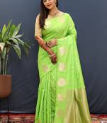 Green woven Faux kanchipuram silk saree with blouse