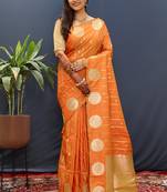 Mustard woven Faux kanchipuram silk saree with blouse