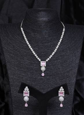 Silver plated pink stone designer necklace 317fnnn375 1
