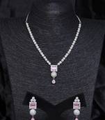 Silver plated pink stone designer necklace 317fnnn375