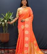 Orange woven Faux kanchipuram silk saree with blouse