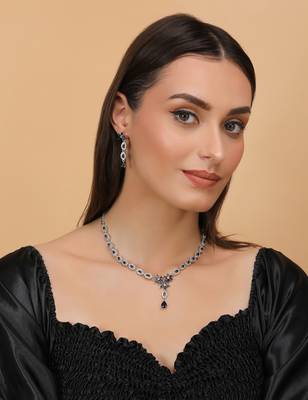 Silver plated blue stone embellished designer cz necklace 317fnnn344 2