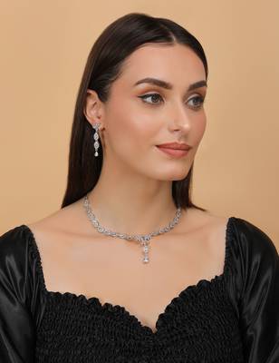 Silver plated white stone embellished designer cz necklace 317fnnn345 3