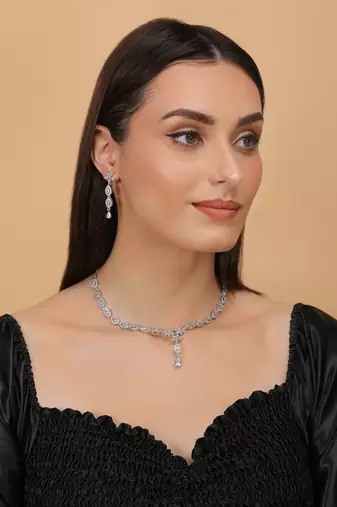 Silver plated white stone embellished designer cz necklace 317fnnn345