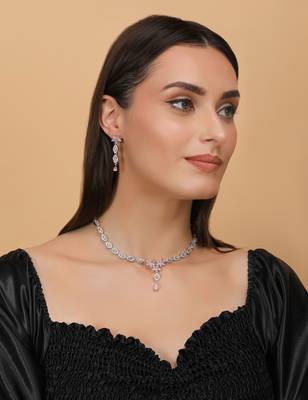Silver plated pink stone embellished designer cz necklace 317fnnn348 2