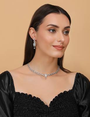 Silver plated white stone embellished designer cz necklace 317fnnn351 2