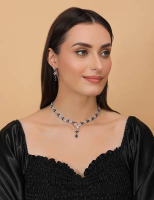 Blue and cz stone embellished Silver plated necklace 317fnnn363 3