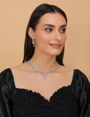Silver Sea Green and cz embellished necklace 317fnnn364 2
