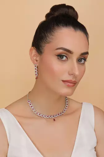 Silver plated hydro ruby stone designer necklace 317fnnn368