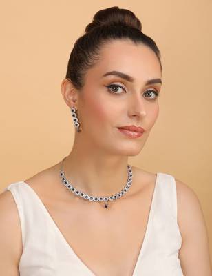Silver plated blue stone designer necklace 317fnnn369 2