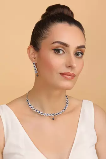 Silver plated blue stone designer necklace 317fnnn369