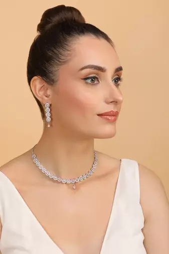 Silver plated pink stone designer necklace 317fnnn370