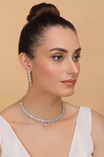 Silver plated white stone designer necklace 317fnnn371