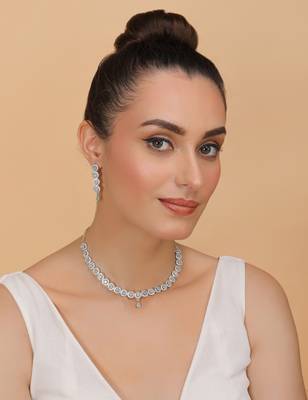 Silver Sea Green stone designer necklace 317fnnn372 2