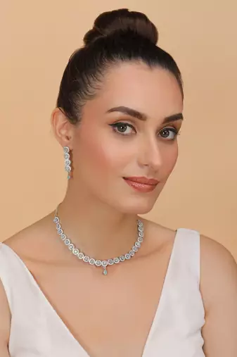 Silver Sea Green stone designer necklace 317fnnn372