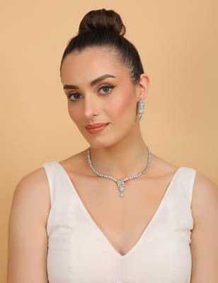 Silver Sea Green stone designer necklace 317fnnn373 2