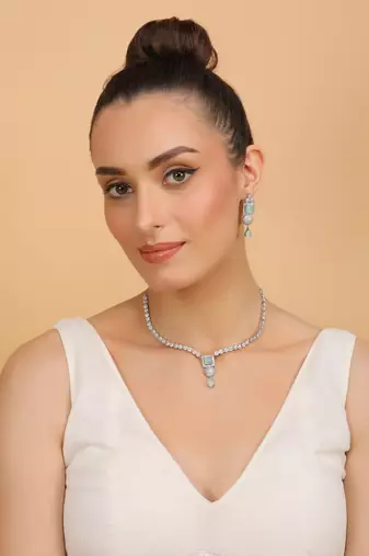 Silver Sea Green stone designer necklace 317fnnn373