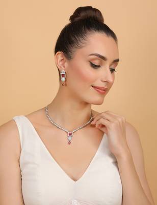 Silver plated hydro ruby stone designer necklace 317fnnn374 2