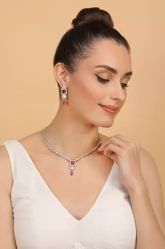 Silver plated hydro ruby stone designer necklace 317fnnn374