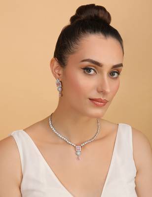 Silver plated pink stone designer necklace 317fnnn375 2