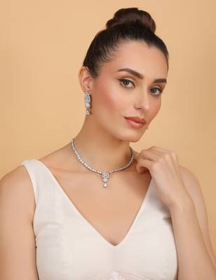 Silver plated white stone designer necklace 317fnnn376 2