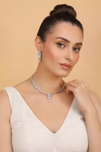 Silver plated white stone designer necklace 317fnnn376